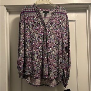 Alfani Purple & Black Paisley Women’s Blouse - Medium, NWT